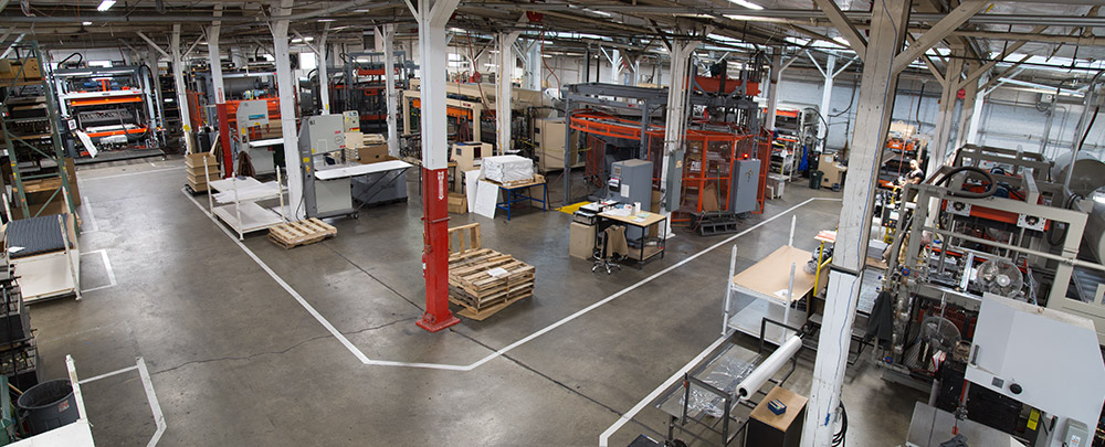 Panoramic view of thermoforming presses in the forming department